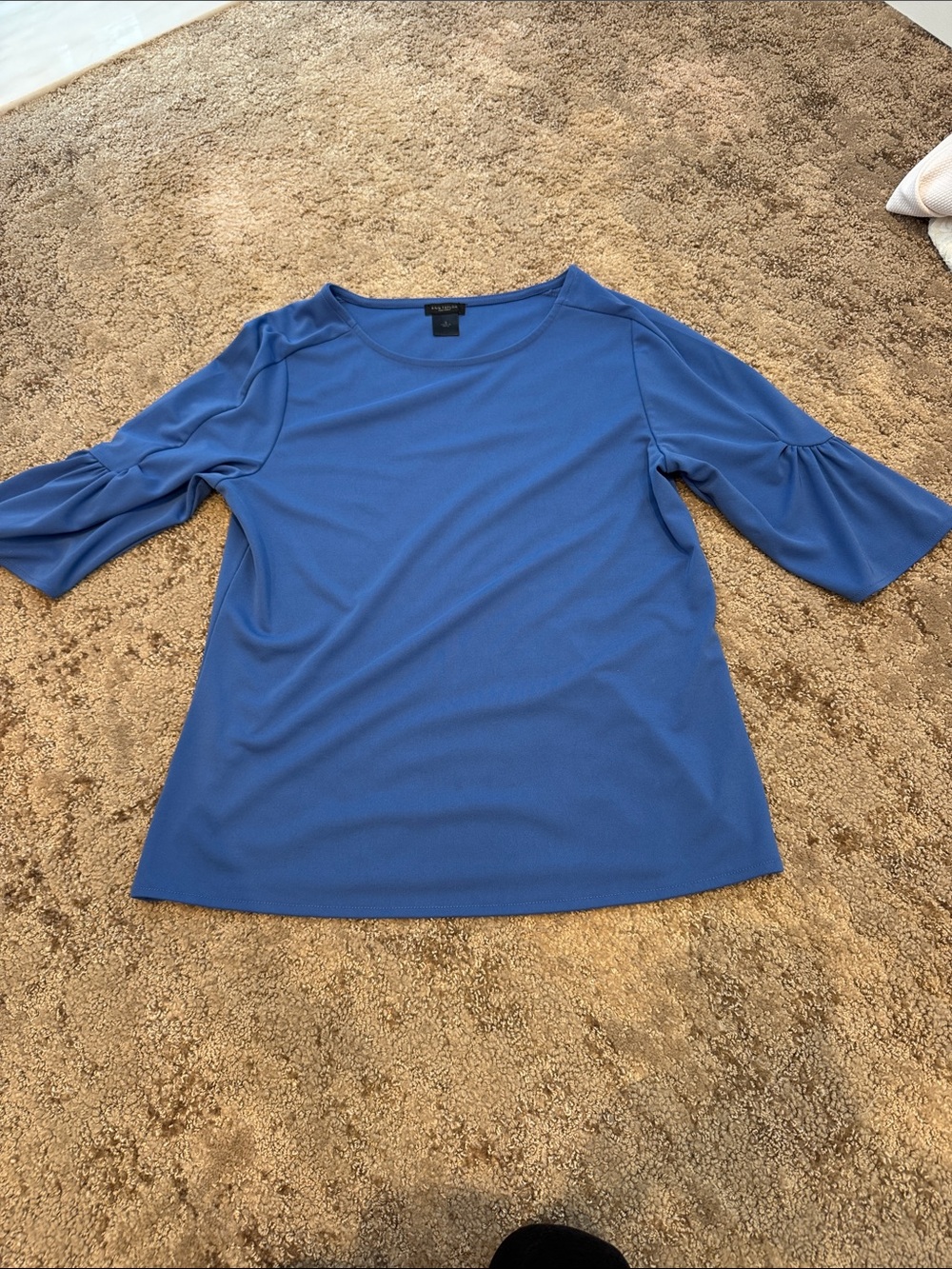 Ann Taylor Factory Blue Scoop Neck 3/4 Sleeve Top